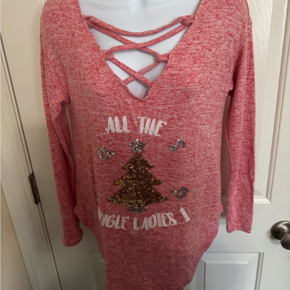 Poof Womens Christmas Bling Lace Up Top All the Jingle Ladies S NWT funny gift